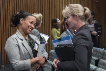 Dr. D. Mischell Navarro, NNSA Director of Human Resources and a member of the Senior Executive Service, met with aspiring leaders during an informal networking event after the leadership panel.