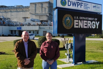 Savannah River Remediation Melter Engineers John Owen, left, and Dan Iverson currently work at the Savannah River Site's (SRS) Defense Waste Processing Facility (DWPF). They attended the groundbreaking for the facility as SRS employees in 1983.