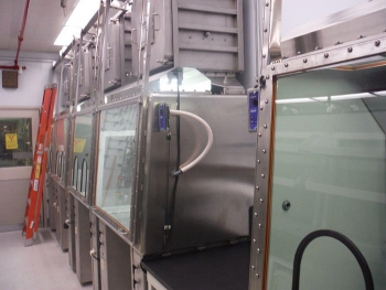 After photo of the remodel of a 222-S Laboratory room, which included installation of new walls and floors, vent hoods, gas piping, and other equipment.