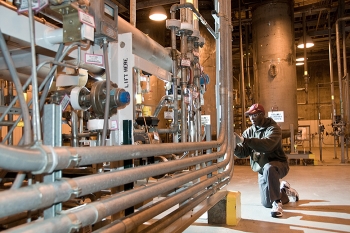 A Savannah River Remediation employee works at the Effluent Treatment Facility.