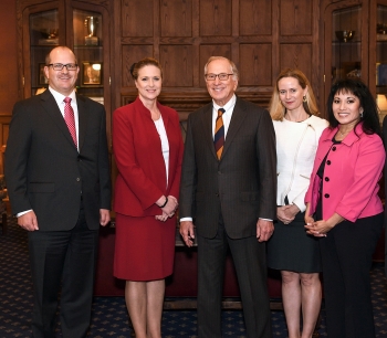 Representatives from Emory University, the Nuclear Threat Initiative, and NNSA join Georgian, Emory alumnus, and keynote speaker, Sen. Sam Nunn, center, NTI co-chair.