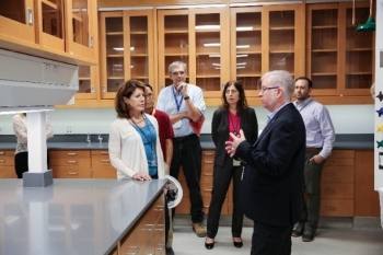 NNSA and Lawrence Livermore National Laboratory staff tour the newly refurbished radiochemistry laboratory.