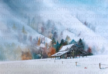 âFirst Snowâ by John Cormier, Peopleâs Choice Award winner at the New Mexico Watercolor Society Spring Exhibition. Reproduced with permission.