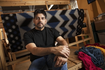 Los Alamos Lab Engineer Donald Sandoval with his loom.