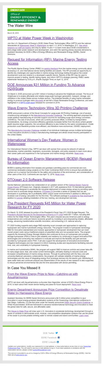 Example of Water Wire newsletter.