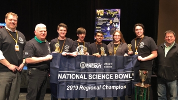 The winning team from Wheelersburg High School is shown with their trophy after capturing their third consecutive South Central Ohio Regional Science Bowl title.