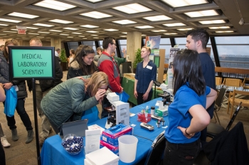 High school students meet with STEM professionals at Fermilabâs annual STEM Career Expo.