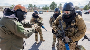 The weeklong assailant response workshop brought together more than 80 security and safety personnel from throughout the Nuclear Security Complex. Here, participants go one-by-one in responding to a simulated active shooter.