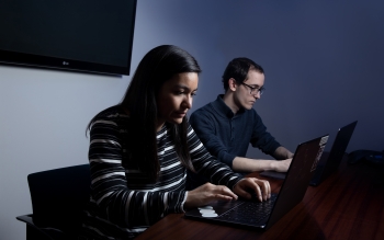 Adelphi University junior Jennefer Maldonado and senior Gerard Boniello were among the 15 students enrolled in an introductory scientific computing elective that was first offered last spring.