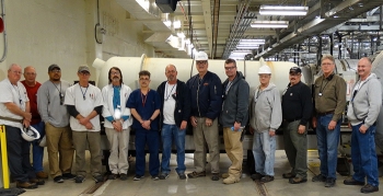 Paducah Depleted Uranium Hexafluoride Conversion Project workers pause for a photo to commemorate the project reaching its 9,000-metric-ton production goal ahead of schedule for fiscal 2019.