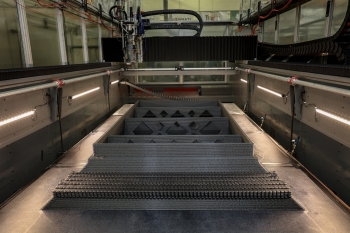 An example of a 3D-printed concrete mold before its surface was machined.
