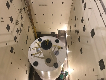 The bin set mockup, located in a clean processing cell at the Idaho Nuclear Technology and Engineering Center, is being used to test several proposed calcine retrieval technologies.