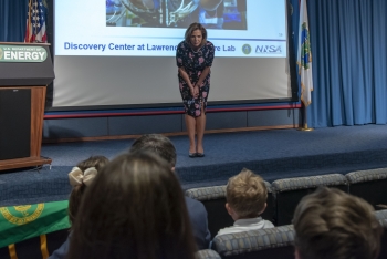 NNSA Administrator Lisa E. Gordon-Hagerty answering question from a group of children at DOEâs annual Take Your Daughters and Sons to Work Day.