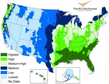 A map of the United States showing rainwater availability.