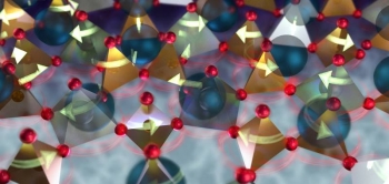 Scientists discovered supersonic phasons that could remove harmful heat in electronics and send signals faster. Phasons were observed in a mineral containing titanium (gray) and silicate (orange) polyhedrons. (Oxygen is red, barium is blue.) Scientists discovered supersonic phasons that could remove harmful heat in electronics and send signals faster. Phasons were observed in a mineral containing titanium (gray) and silicate (orange) polyhedrons. (Oxygen is red, barium is blue.)