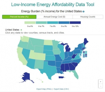 Map showing the energy burden data tool.