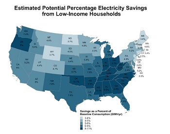 Map showing the estimated potential percentage in low-income households.
