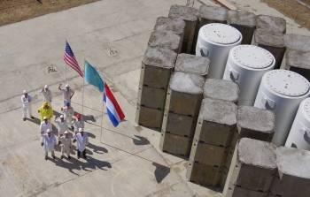 Containers with consolidated sources on long-term, secure storage pad at Mangystau Atomic Energy Complex-Kazatomprom.