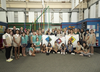 Elected officials, Girl Scouts of Suffolk County's Board of Directors, Girl Scouts of Suffolk County President Yvonne Grant, Girl Scout "shooting stars," and Brookhaven Lab staff celebrated the new patch program with a launch event on Thursday, Sept. 12. Elected officials, Girl Scouts of Suffolk County's Board of Directors, Girl Scouts of Suffolk County President Yvonne Grant, Girl Scout "shooting stars," and Brookhaven Lab staff celebrated the new patch program with a launch event on Thursday, Sept. 12.