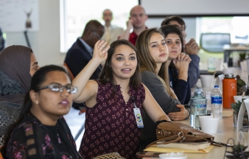 NREL women wesbite June 2019 Interns at the National Renewable Energy Laboratory (NREL) ask questions with Peter Green, Deputy Laboratory Director for Science and Technology. NREL women wesbite June 2019 Interns at the National Renewable Energy Laboratory (NREL) ask questions with Peter Green, Deputy Laboratory Director for Science and Technology.