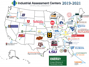 A Map of the united states, with a listing of all of the Industrial Assessment Centers.