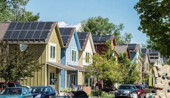 Rooftop photovoltaics in Boulder, CO.