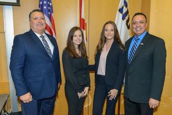DOE Office of Legacy Management Director Carmelo Melendez, LM Fellows Beatriz Perasso and Olivia Bustillo, and Leonel Lagos, the DOE Fellows Program director and principal investigator for the DOE-Florida International University cooperative agreement.