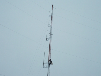 A meteorological tower at EMâs West Valley Demonstration Site recently underwent an annual inspection by the company Mid-State Communications.