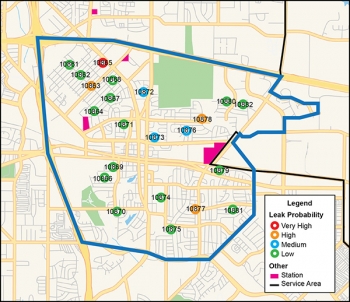 Map showing leak probabilities.