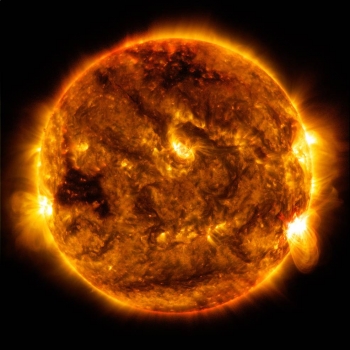 The Sun is an enormous ball of burning plasma involving a fusion reaction known as the proton-proton chain. In the core of the Sun, self-heating of hydrogen ions (protons) sustains the temperature of the ions above the level required for fusion to occur. The Sun is an enormous ball of burning plasma involving a fusion reaction known as the proton-proton chain. In the core of the Sun, self-heating of hydrogen ions (protons) sustains the temperature of the ions above the level required for fusion to occur.
