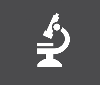 Grey spherical icon of microscope.