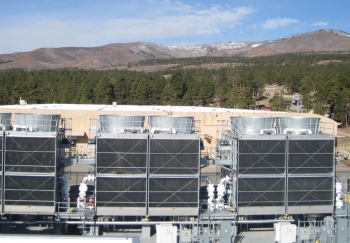 The installed cooling towers and equipment for the Exascale Class Computer Cooling Equipment Project at Los Alamos National Laboratory.
