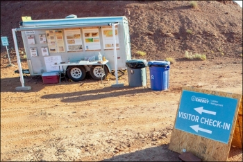 A work area control cargo trailer was part of the on-site safety measures during the project.