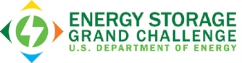 Energy Storage Grand Challenge words stacked in a white rectangle with a diamond-shaped graphic to the left.