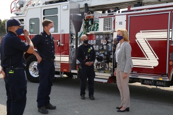 NNSA Administrator Lisa E. Gordon-Hagerty talks to first responders at Lawrence Livermore National Laboratory. During her visit, she helped break ground on a new Emergency Operations Center at the Lab.