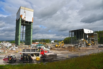 Oak Ridge crews took down numerous facilities to complete the historic first-ever removal of a uranium enrichment complex this year. Pictured is the Centrifuge Complex, which towered 180 feet tall in some sections.
