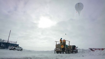 DOE atmospheric scientists regularly fly tethered balloons out of Oliktok Point, the northernmost point of Alaskaâs Prudhoe Bay.