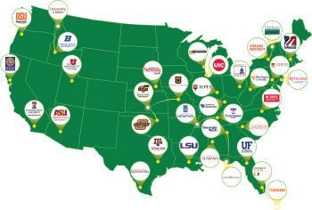Green U.S. Map showing Industrial Assessment Centers