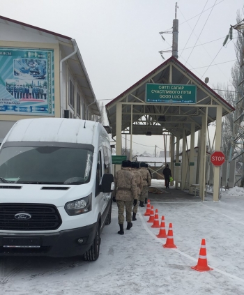 Kazakh participants take part in an exercise using a Mobile Detection System.