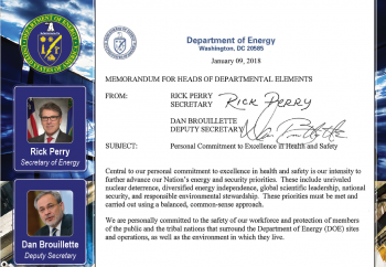 Personal Commitment to Excellence in Health and Safety Message from Secretary Rick Perry and Deputy Secretary Dan Brouillette