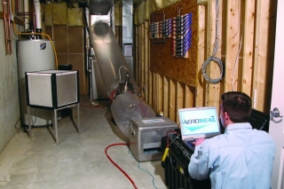Researchers from Lawrence Berkeley National Laboratory teamed up with the Aeroseal company to develop technology that detects and fills energy leaks within buildings. Today, Aeroseal uses such advancements to seal duct systems within more than 3,000 buildings and facilities nationwide each year. Photo | Lawrence Berkeley National Laboratory Aeroseal