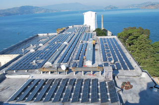 Solar panels on the roof of Alcatraz's Cellhouse building. Photo | NREL Alcatraz Island