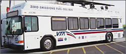 Photo of zero emission fuel cell bus at the Santa Clara Valley Transportation Authority.