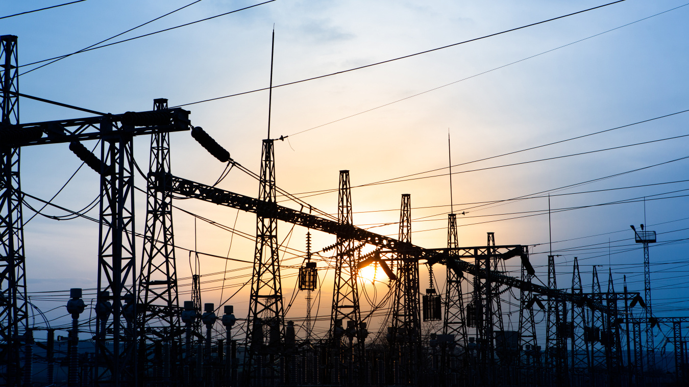 Silhouette of a network transformer at dusk